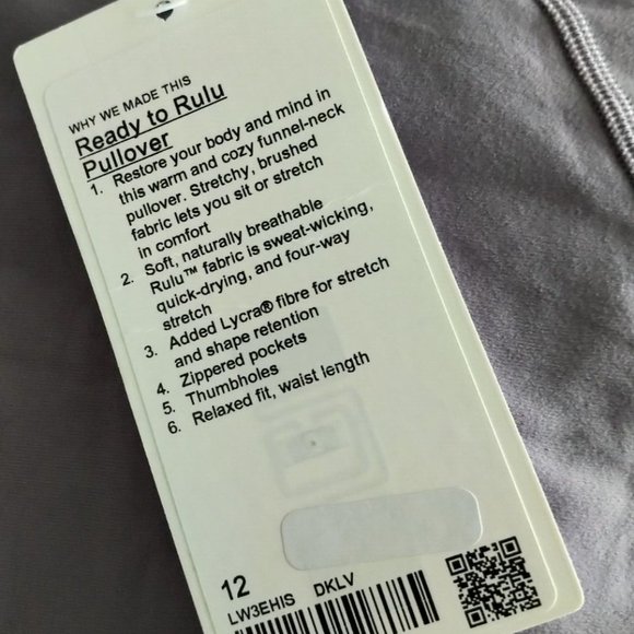 Lululemon ~ Ready to Rulu Pullover - Dusky Lavender - Size 12 - Picture 5 of 5